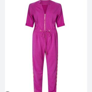 La Peony Fuchsia Jogger jumpsuit Sz L